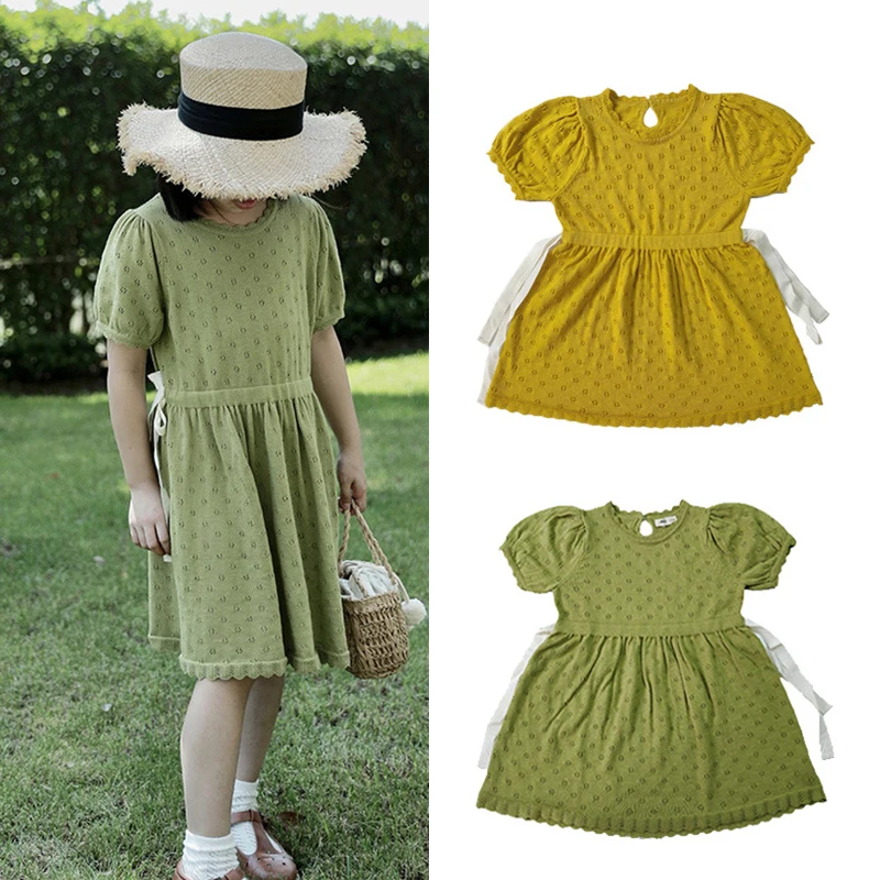 

Kids Dress 2023 New Summer Girls Cute Short Sleeve Kint Princess Dress Baby Child Cotton Outwear Clothing