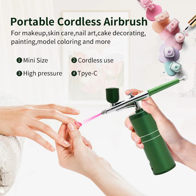 Gocheer Pistolet Aérographe Portable Double Action 100-250 V Avec Mini Compresseur Silencieux Pour Maquillage Art Peinture Tatouage Manucure Artisanat Gateau Modele Aerographe Outil A Ongles