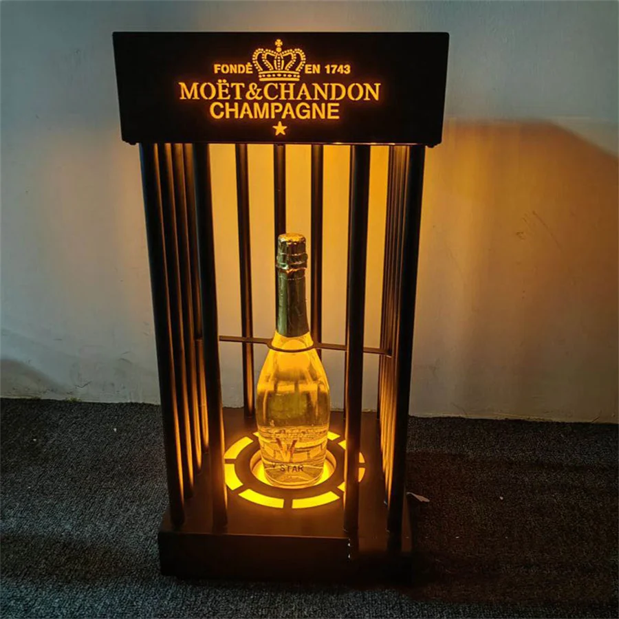 

Acrylic Metal Glowing Bird Cage Stand Champagne Bottle Glorifier Display Rack VIP Wine Presenter For Nightclub Lounge Bar Decor
