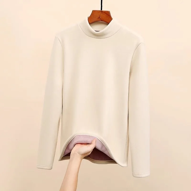 2023 Autumn/Winter New Plus Plush Thickened Half High Collar Underlay Shirt for Women with a Slim Fit Premium Warm Underwear