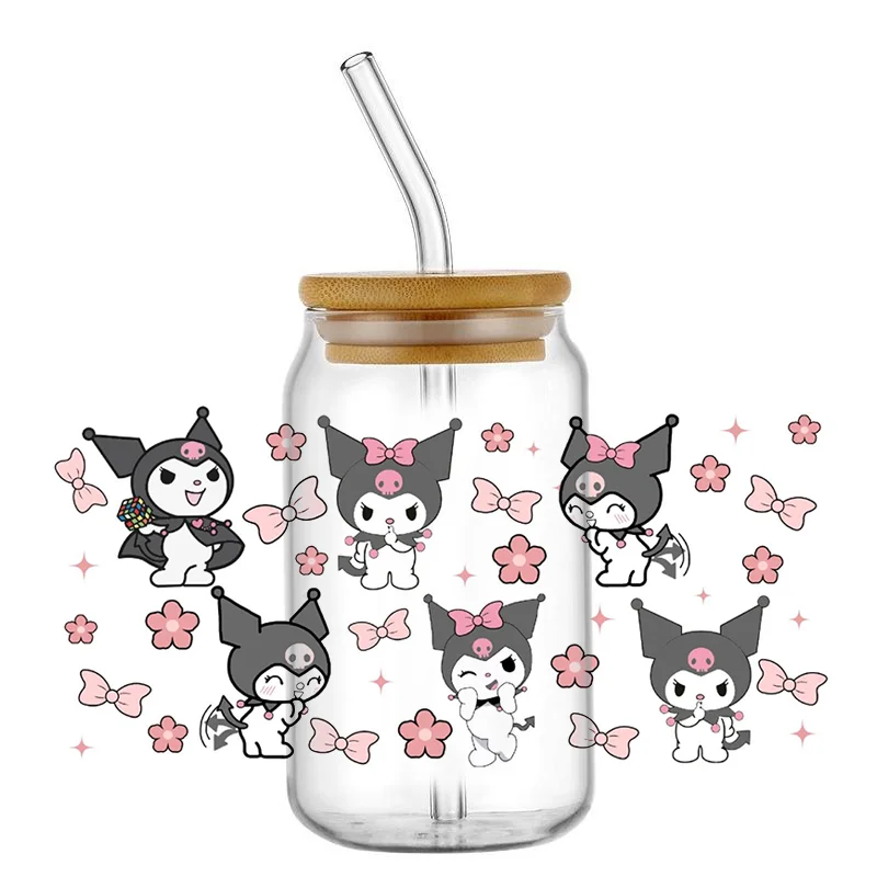 UV DTF Wrap Transfer Cup Wraps Miniso Cartoon Kuromi Pattern UV DTF Transfer Sticker Waterproof Transfers Decals For 16oz Glass Cup Wrap sticker