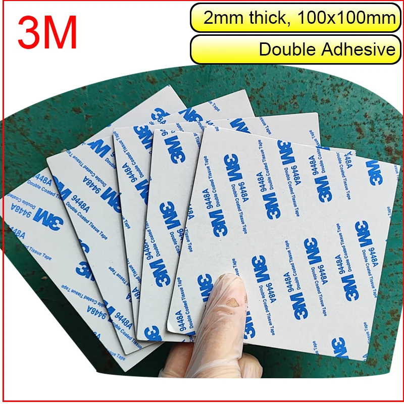 10pcs 2mm thick, 100mmx100mm Double Sticky Foam Mounting Tape with 3M 9448 glue, Black Foam, around 4