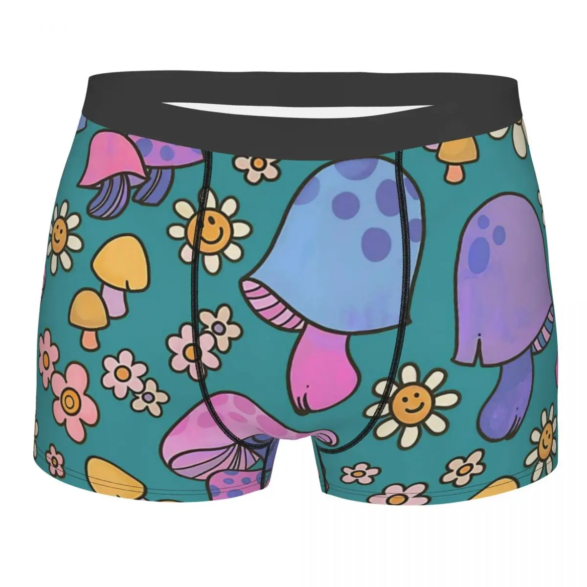 Happy Daisy Mushroom Field Underpants Breathbale Panties Male Underwear Print Shorts Boxer Briefs