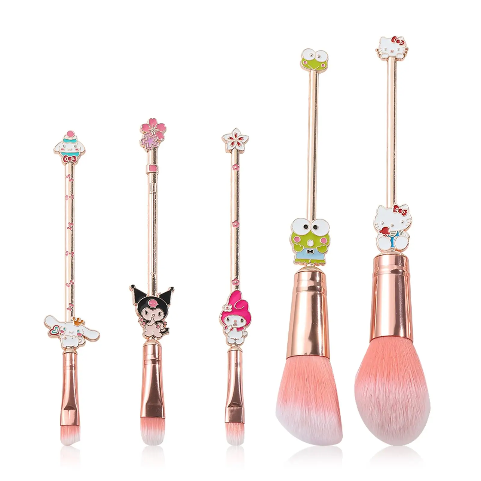 

5 шт., набор кистей для макияжа Sanrio с розовой сумкой для хранения