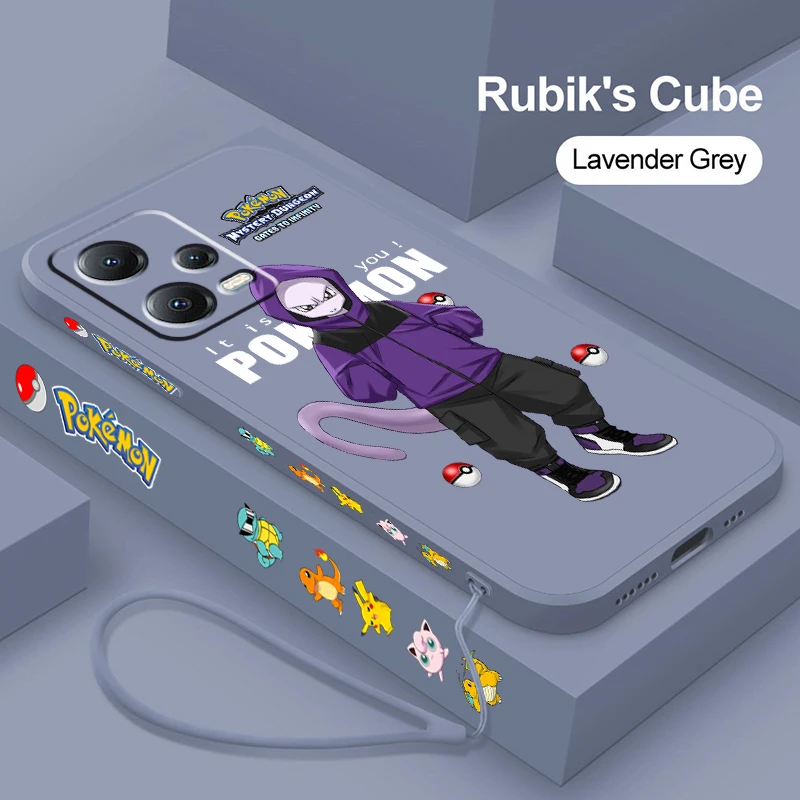 Pokemon Mewtwo Pterosaur Cute Liquid Left Rope Per Xiaomi Redmi Note 13 12 12S 12R 11 11T 11S 10 10S Pro Plus 5G Back