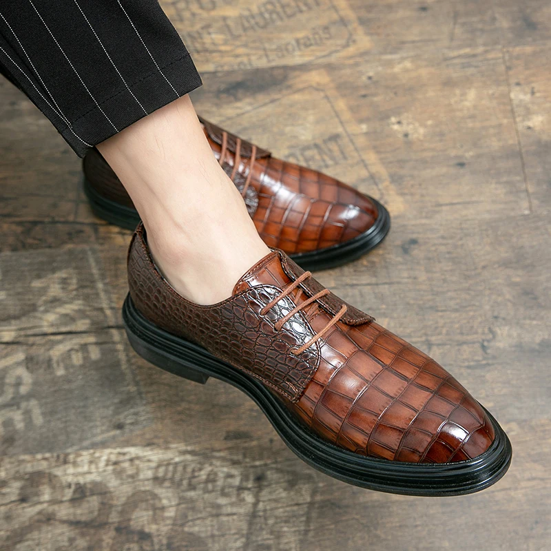 

New Crocodile Vintage Fashion Men Shoes Formal Dress Casual Leather Shoes Classic Business Wedding Loafers Designer Office Shoes