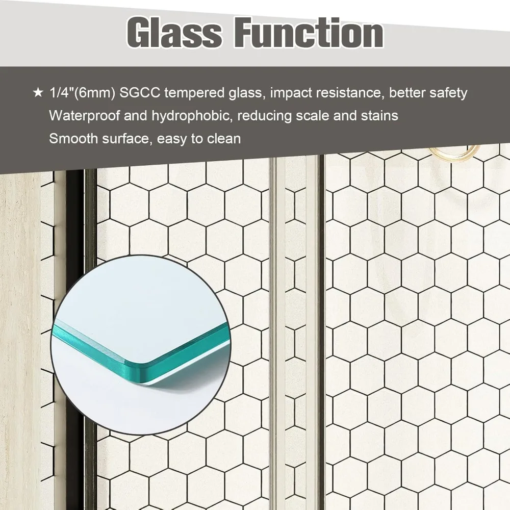 Shower Door, 44-48 "W, Sliding Showers Doors, Adjustable Semi-Frameless Bypass, SGCC Tempered Glass Doors, Bathroom Shower Door 5