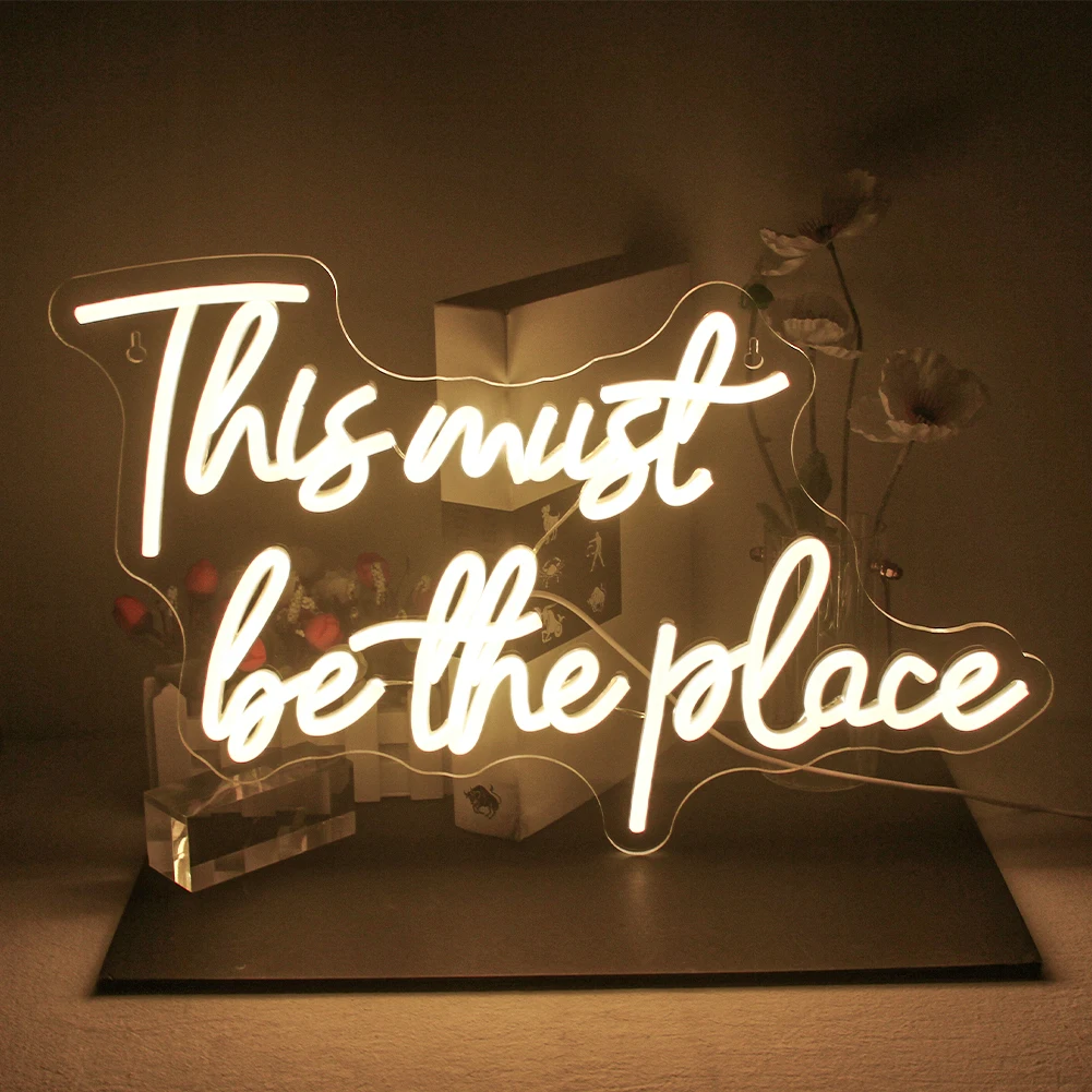 This Must Be The Place Neon Sign Warm White Letter Led Signs Wall Decor Usb Light Up Signs Bedroom Salon Beer Bar Party Decor 