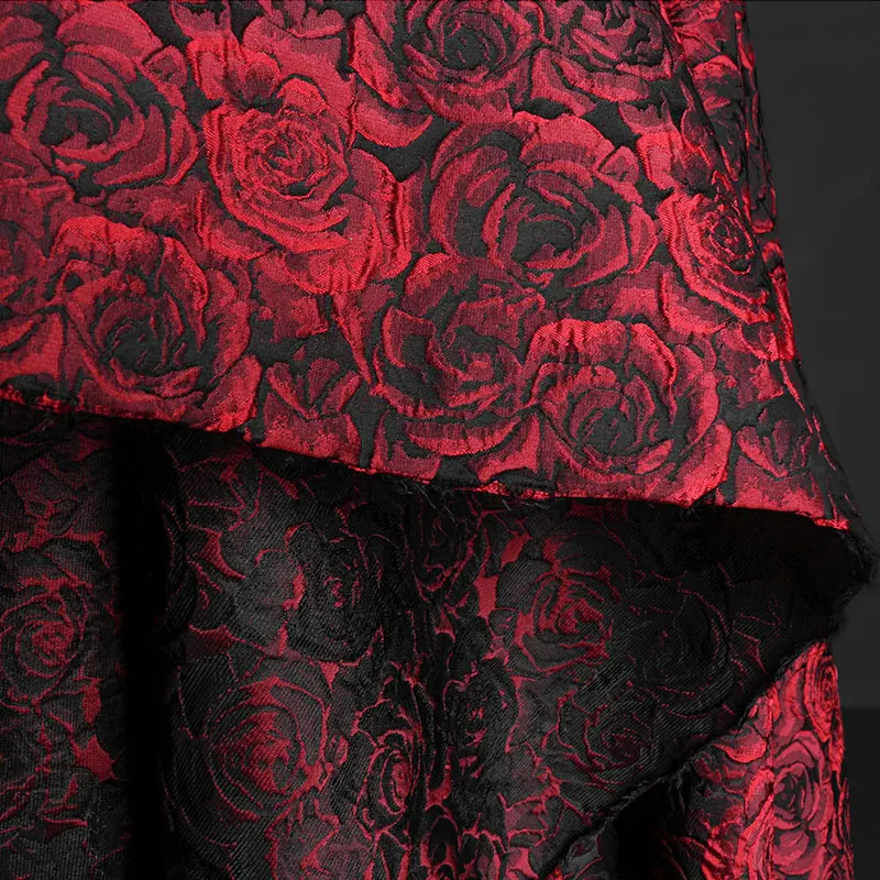 1/2/5m Embossed Dark Red 3D Rose Jacquard Yarn Dyed Fabric for Women's Dress Suit Bag Tablecloth DIY Sewing Vintage Floral Cloth