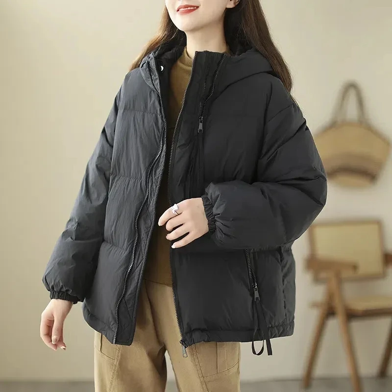 Piumini Donna Slim Fit Corto Cappotto Invernali Elegante Moda Monocromo Mantello con Cappuccio