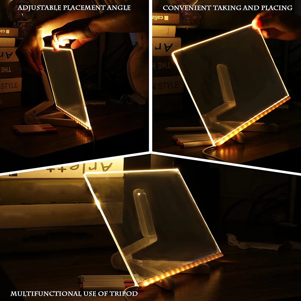 USB Note Board Message Board Night Light Erasable Acrylic Board Lamp with Pen DIY Table Lamp Bedroom Bedside Light Home Decor