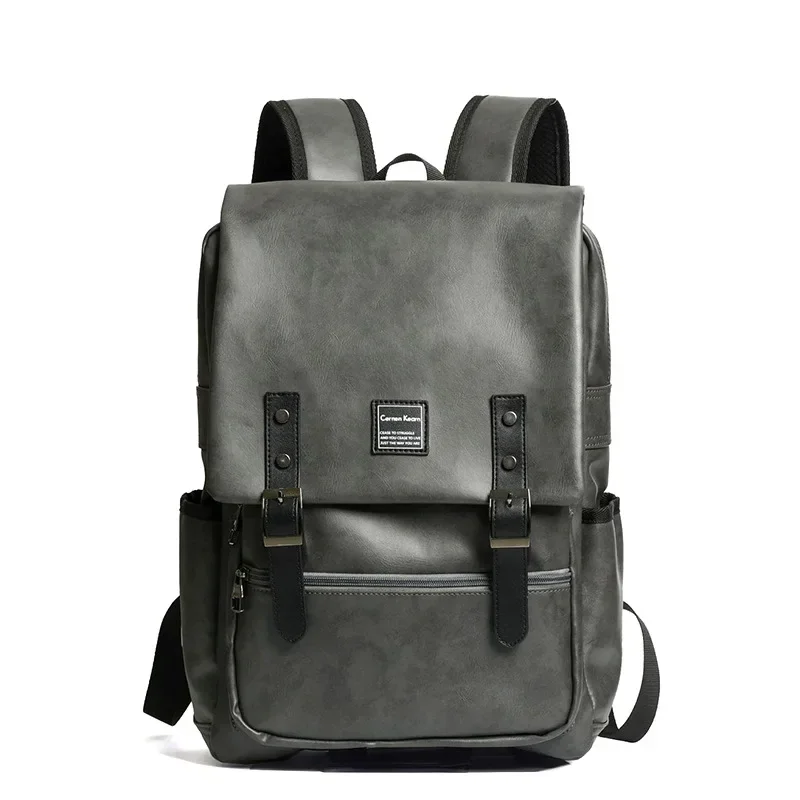 Fashion Men's Backpack Trend Design Laptop Backpack Solid Pu Leather Travel Shoulder Bag High Capacity Student Schoolbags
