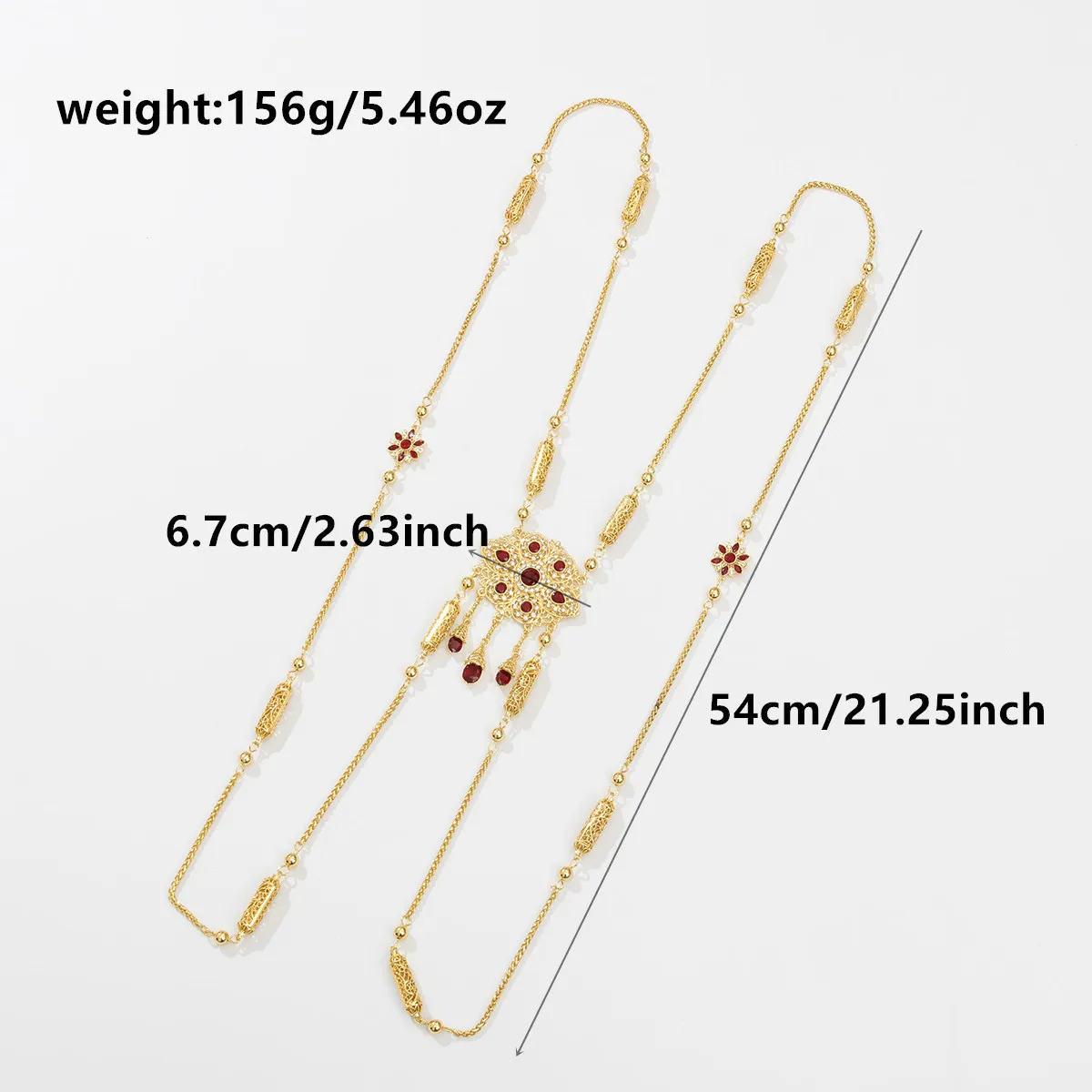 Vergoldeter Hofstil, geschnitztes Hochzeitskleid, Schulterkette, Schmuck für Frauen, handgefertigtes arabisches Brautkörper-Accessoire aus Metall – Detail 7