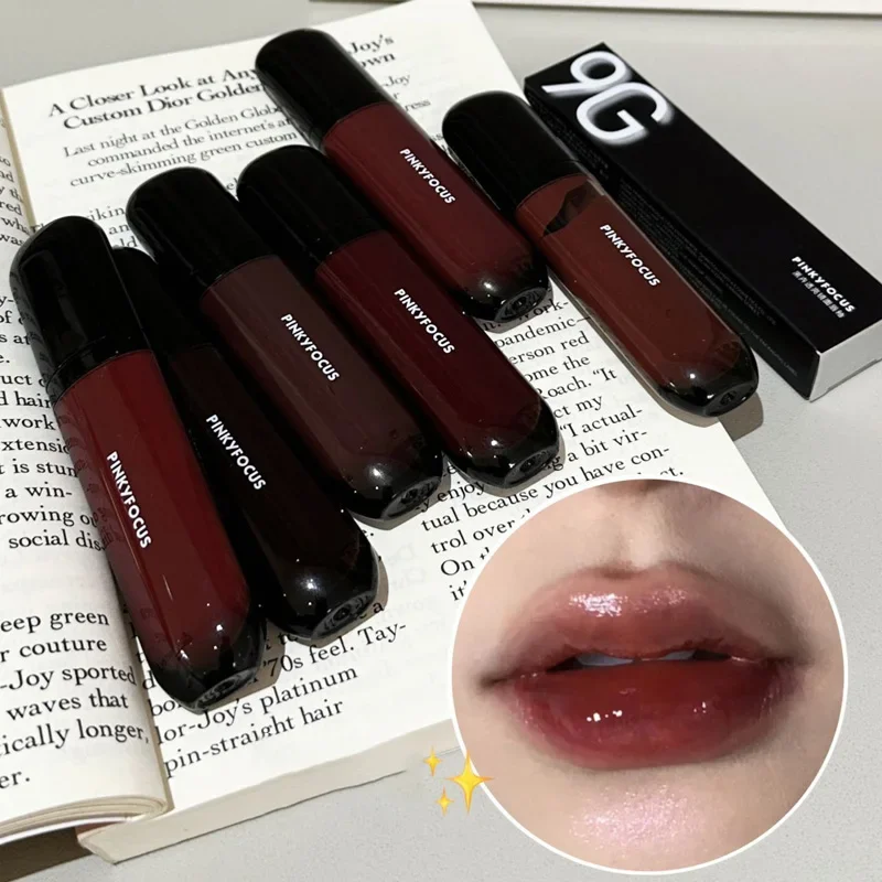 Red Brown Mirror Lip Glaze Water Light Moisturizing Non-stick Cup Highly Pigmented Red Liquid Lipstick Lip Tint Makeup Cosmetics