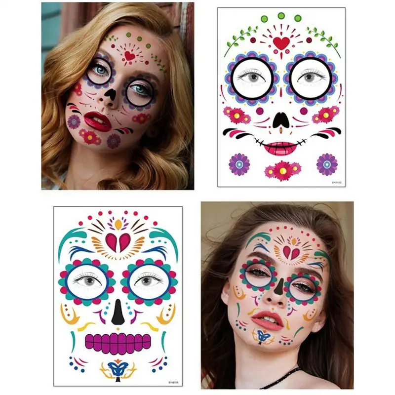 

Facial makeup Sticker Special Waterproof Face tattoo of The Dead Skull Face dress up Halloween Temporary Tattoo Stickers