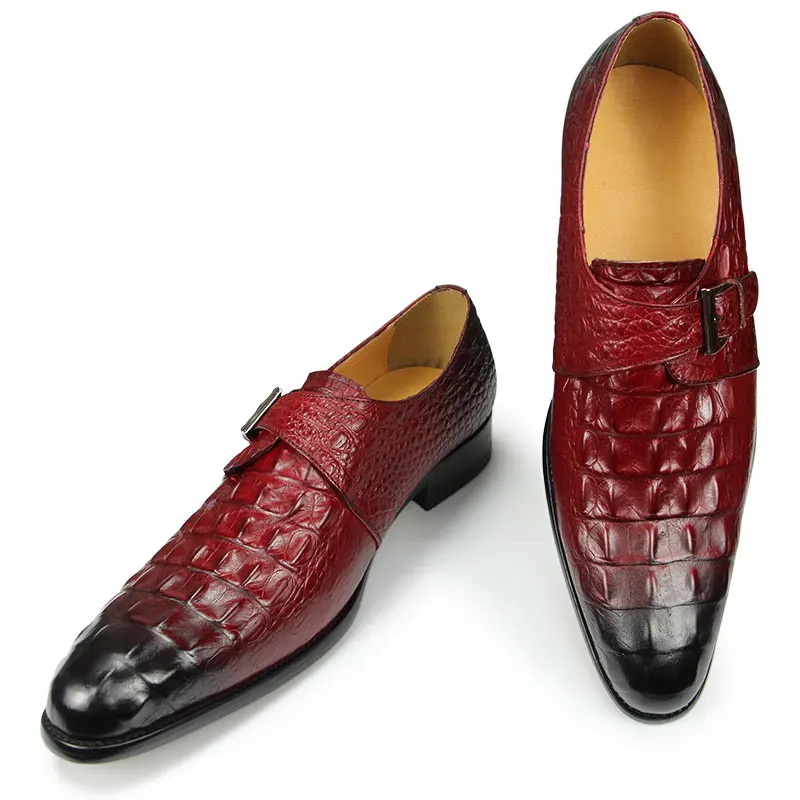 Luxury Crocodile Pattern Formal Leather Shoes Mens Monk Strap