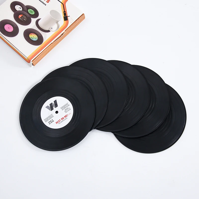 

Topfinel Vinyl Record Table Mats 6 pcs Drink Coaster Table Placemats Heat-resistant Nonslip Pads Home Decor Creative Cup Coaster