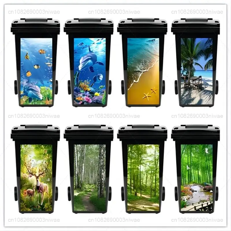 Trash Can Sticker Wall Decal Stickers Animal and landscape outdoor trash cans with decorative wall paintings PVC waterproof and oil resistant