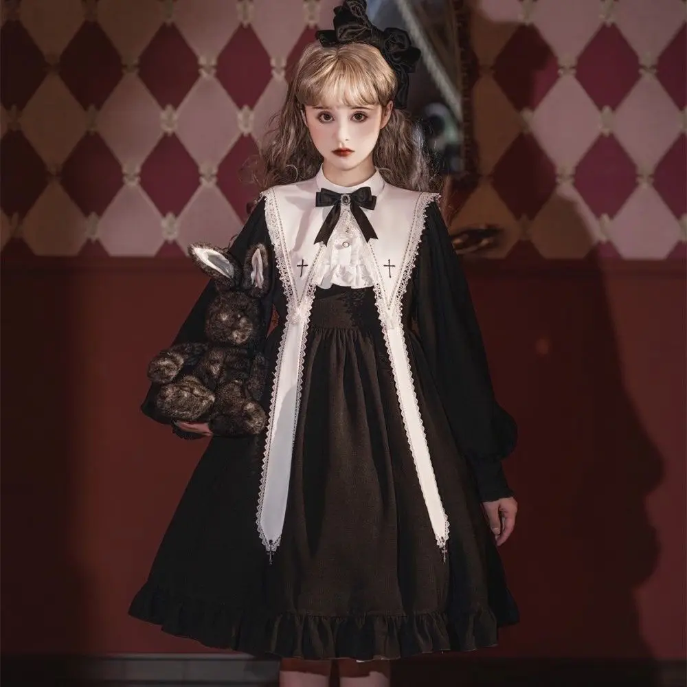 

Dark wind Gothic Nun vintage OP long-sleeved Lolita dress Anthem Cross