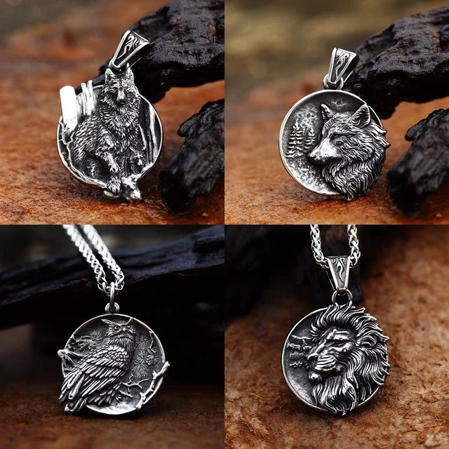 -vintage 狼 punk necklace Feeot Wolf Necklace Punk 925 Sterling Silver Turquoise