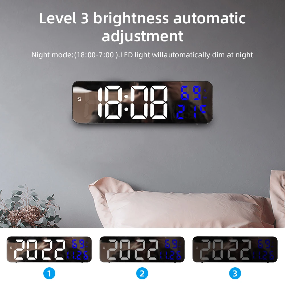 Reloj de pared Digital grande, pantalla de temperatura y humedad, alarmas  de hora, reloj de mesa, modos de visualización de fecha, reloj LED