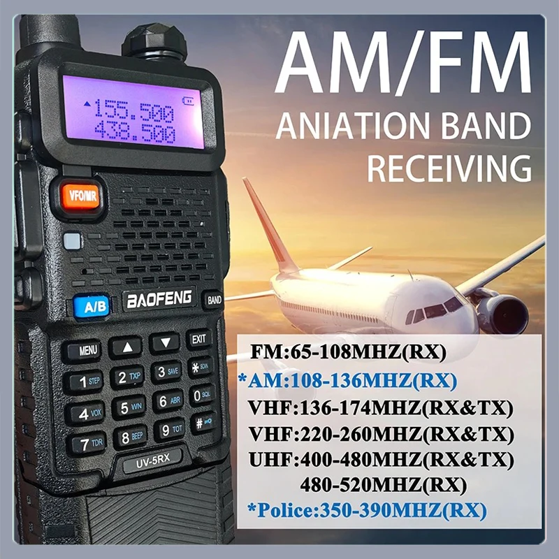 Baofeng UV-5RX Walkie Talkie M-5R 5W Multi-Band 3800mah Type-C Charging Wireless Copy Frequency AM FM Radio UV5R Upgrade Version 6
