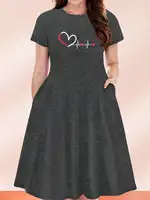 Robe Courte Décontractée Noire à Manches Courtes Imprimée Cœur Battant « Amour à Première Vue » pour Femme, Collection Quatre Saisons 2026 3