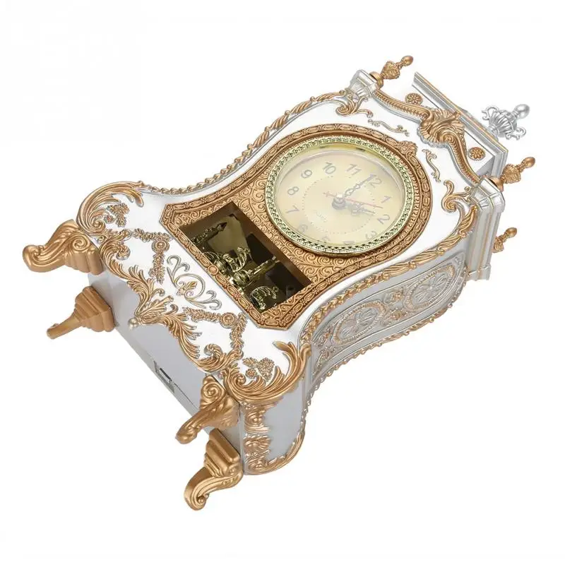 European Desk Antique Vintage Alarm Clock 12 Music Time Living Room Decoration Desk Clock Sweep Stopwatch
