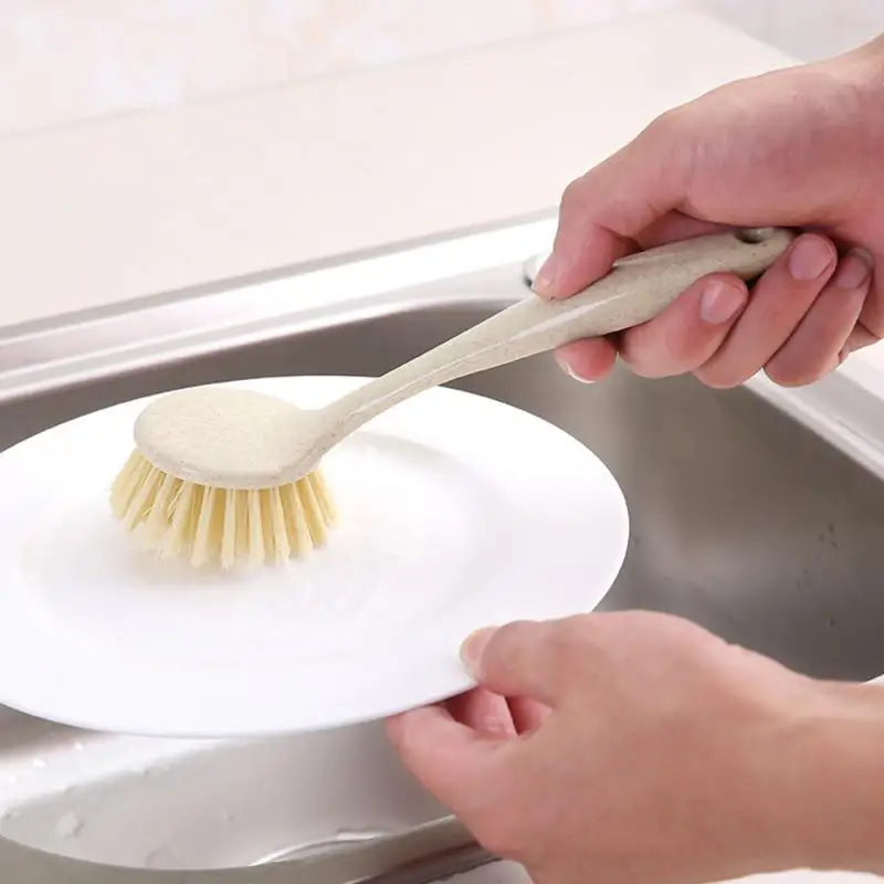 

Kitchen Dishwashing Brush Household Washing Pot Brush Sink Stove Cleaning Brush Wheat Straw Decontamination Long Handle Washing