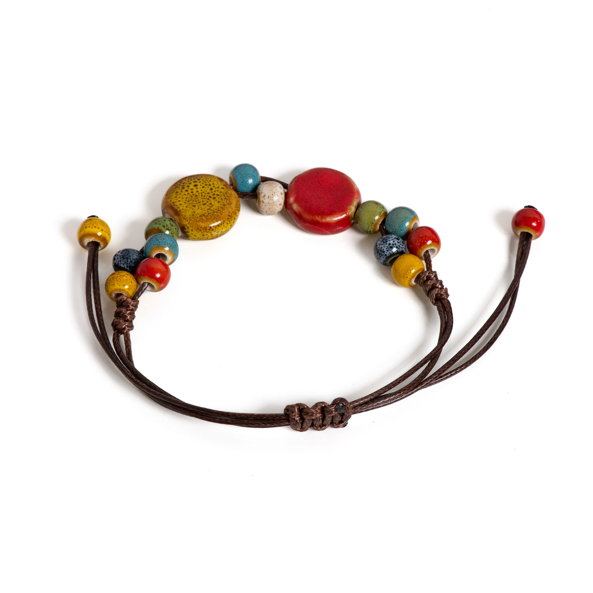 Handgefertigtes buntes Keksperlen-Keramik-Armband, verstellbar, Boho-Vintage-Schmuck, einzigartiges Geschenk S02-024 – Detail 3