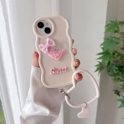 Charming 3D Heart Silicone Phone Case - Soft Curly Wave Design - Galaxy S22 (White)