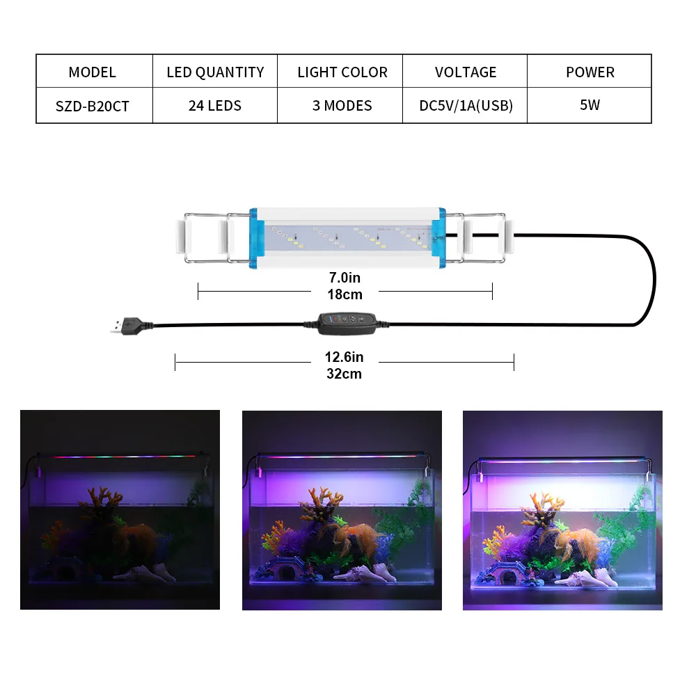 Ultra Thin LED Aquarium Light with Timer & Dimmer - Adjustable 18-70CM Clip-On Aquatic Plant Illumination