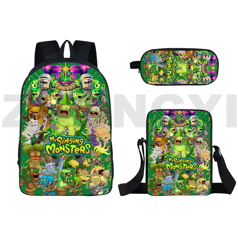 My Singing Monsters Borse Per La Scuola Primaria 3 In 1 Astuccio Per Matite Anime Borsa A Tracolla Moda 3D My Singing Monsters Zaino Borsa Da Viaggio