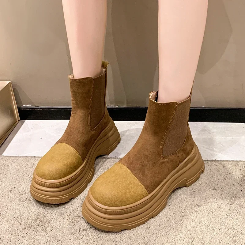 

Женские Универсальные ботинки, однотонные ботильоны на толстой подошве с круглым носком, Женская обувь в готическом стиле, с мехом, новинка 2023