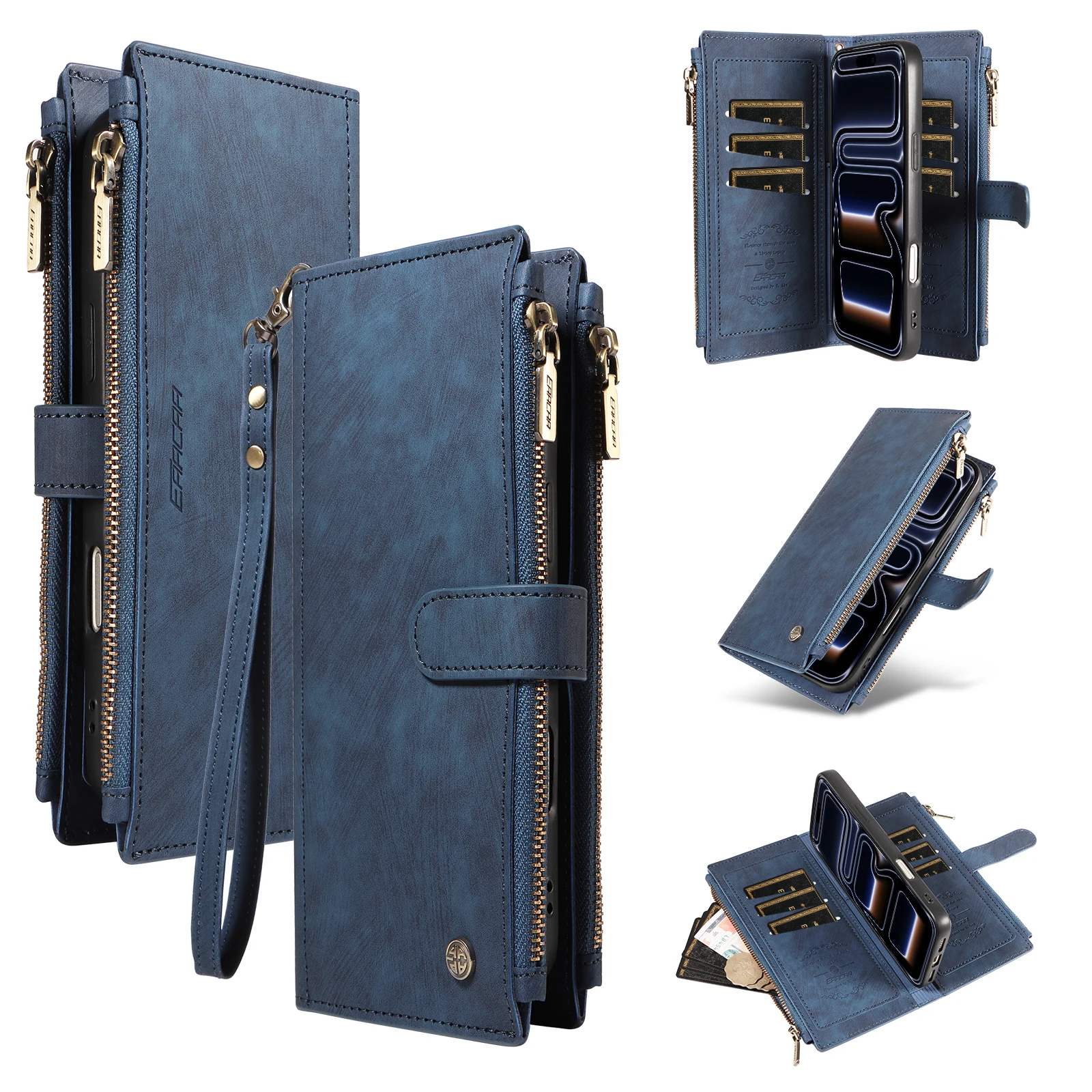 Stylish Faux Leather Wallet Phone Case with Lanyard - Shockproof and Elegant Design