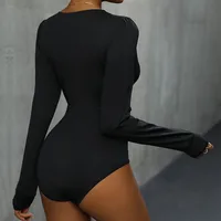 Benuynffy Sexy Deep V-neck Contrast Lace Bodysuit Women's Spring Fall Long Sleeve Club Party Elegant One-piece Body Tops - Image 2