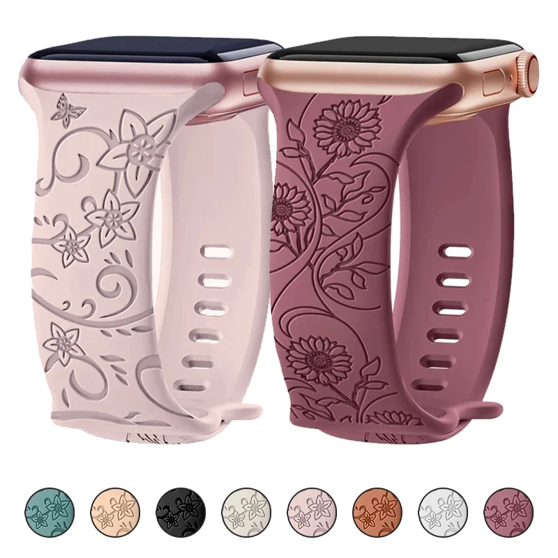 Elegant Floral Engraved Watch Strap Bracelet