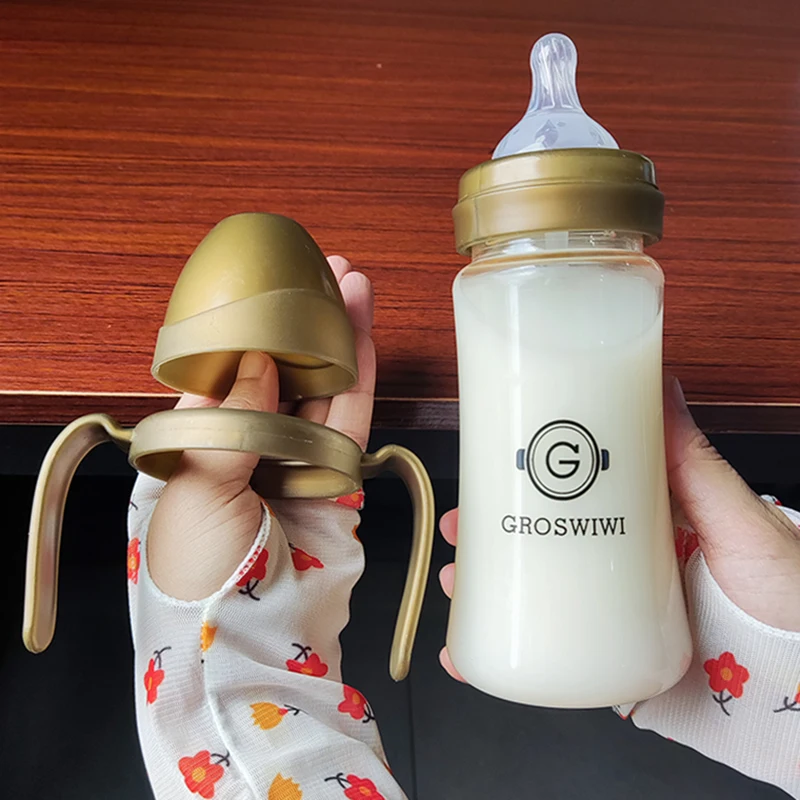 Nano Baby Bottle Feeding Bottles with Handle for Baby Weaning Anti-Choking Nipple Bottle for 0-18 Month 300ml