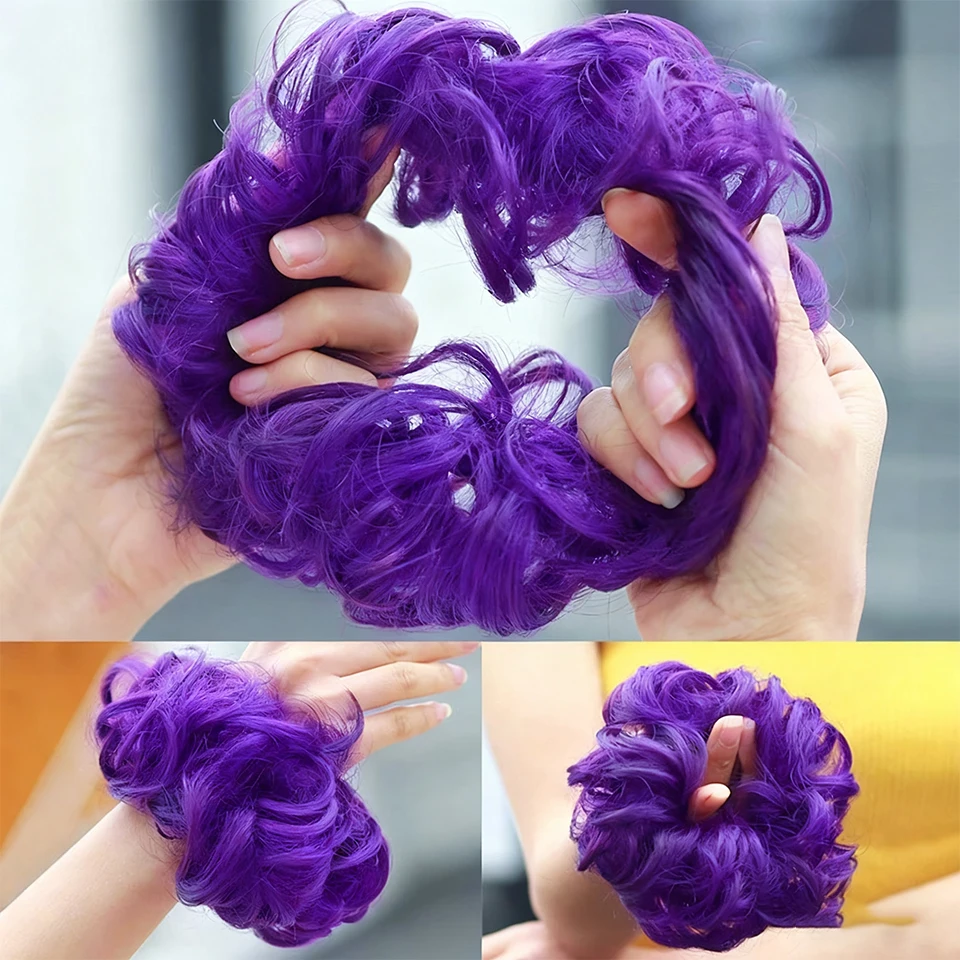 Synthetic Hair Bun Women's Natural Curly Messy Bun Hairpieces Hair Extensions Purple Deep Purple Light Purple With Rubber Band