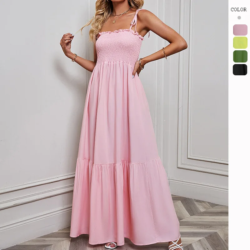

HMR-Independent Shooting2024New Spring and Summer Sexy Thin Lace-up Tube Top Vacation Beach Long Skirt