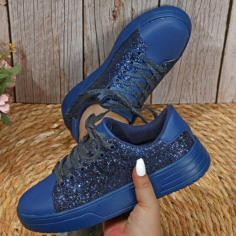 Shoes Woman 2024 Trend Casual Bling Soft PU Comfort Breathable Women Sneakers Flats Platform Sport Ladies Trainers Plus Size 44