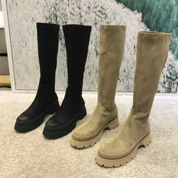 New Fashion Winter Chunky Heel Punk Cool Street Casual Design women's Boots Platform Brand Long High Mid Calf Boots