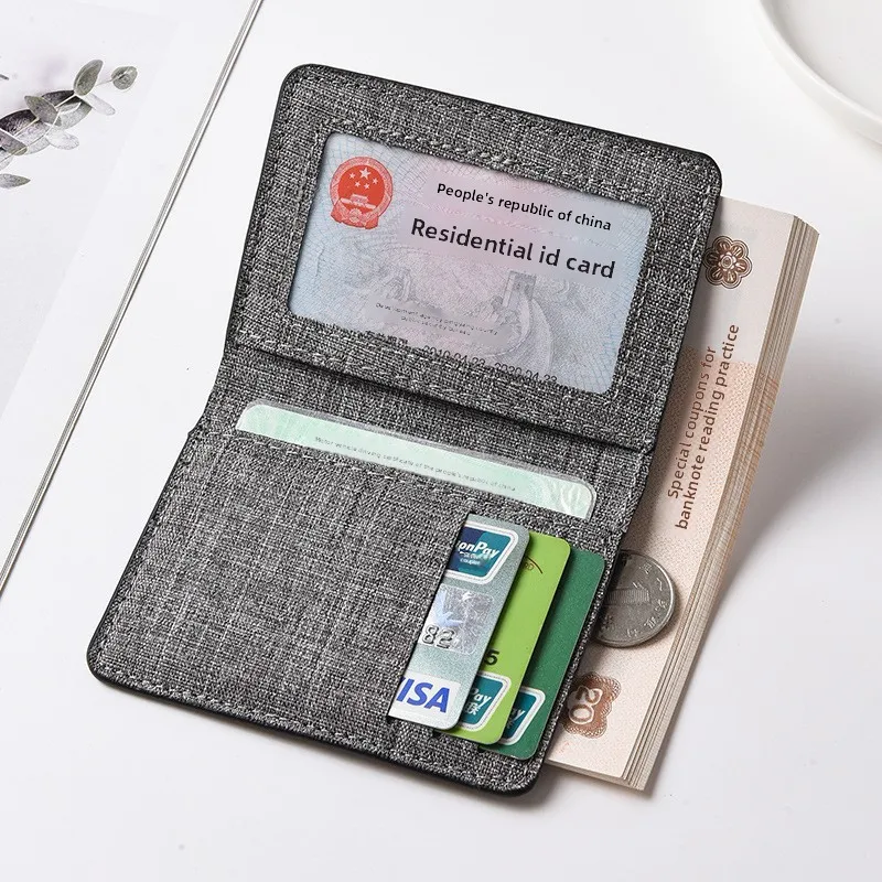 Ultra thin mini short canvas wallet for men, simple driver's license card holder, compact student wallet