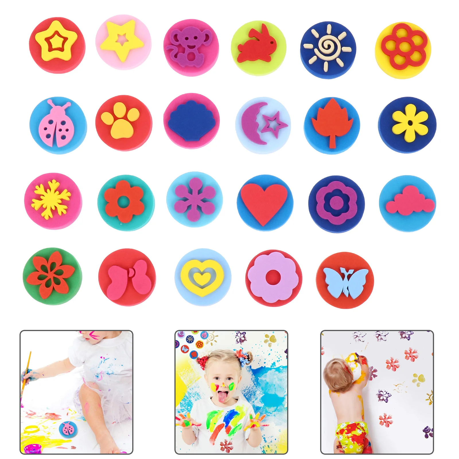 23pcs Painting Sponges Stamper EVA Craft Painting Sponges Double- sided Cartoon Painting Stamps Early Learning Drawing Tools