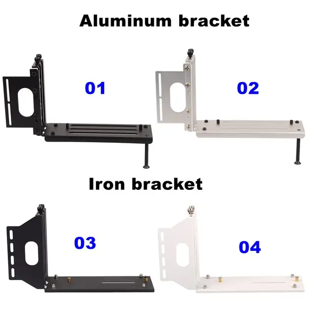 Riser PCI-E 4.0 3.0 X16 Vertical Gpu Cable Graphics Video Card Iron Aluminum 2 Slots Holder Bracket White Silver Black