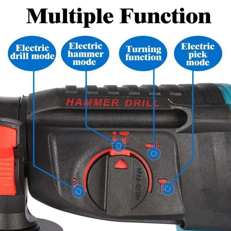 18V Cordless Rotary Hammer Drill 4 Functions Electric Brushless Hammer 27mm Impact Drill Fit for Makita 18V Battery 5