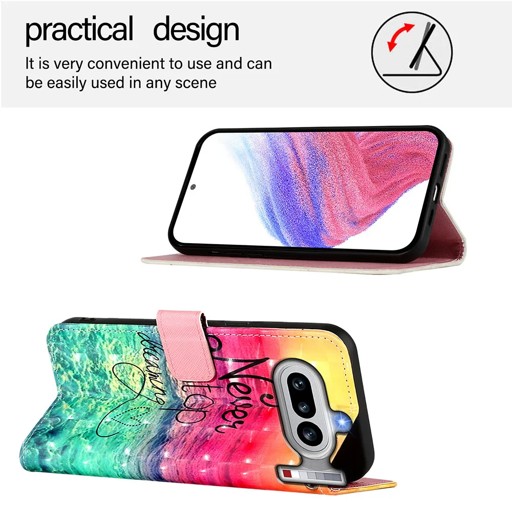 Cartoon Painted Leather Flip Wallet Phone Case with Card Slot Holder