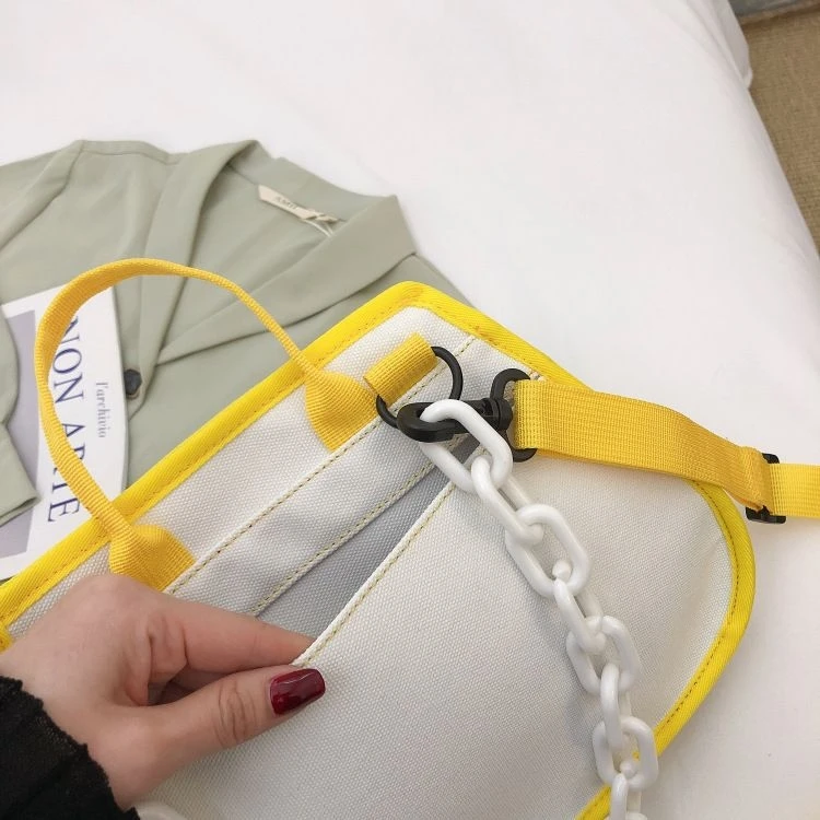 Canvas Women's Shoulder Bag Chain Casual Totes Contrast Color Ladies Crossbody Bag Trend Letter Print Fashion Designer Handbags