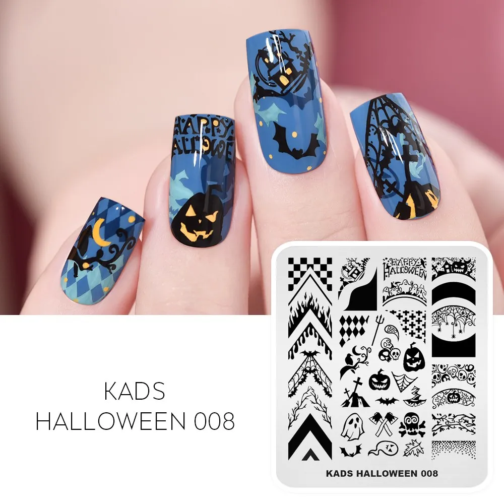 KADS Nail Stamping Plate Halloween Nail Design Spider Web Bat Pumpkin Lantern Nail Art Stamping Templates DIY Manicure Tool 4
