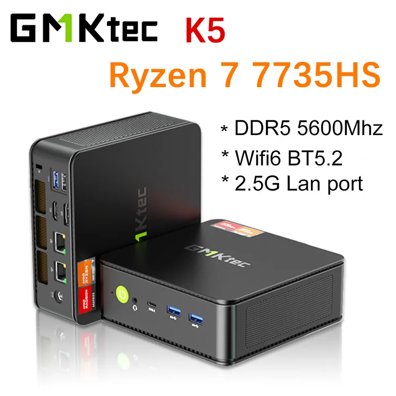 

GMKtec K5 Мини ПК Ryzen 7 7735HS Windows 11 DDR5 16 Гб/32 ГБ 500 Гб PCIe Nvme SSD WIFI6 BT5.2 USB4.0 настольный мини ПК игровой компьютер